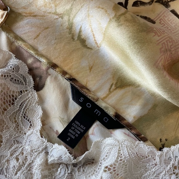 Soma 2 100% Silk Slip Dress Floral Lace Trim Nightgown Pajamas Super Smooth Soft - Picture 7 of 7